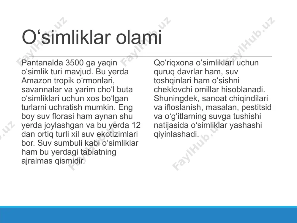 ‘jalik chiqindilari ham suvga tushadi. sumossiz kanalizatsiya (untreated sewage), shahar chiqindilari, metallurgik yoki boshqa sanoat faoliyati (mis, qo‘rg‘oshin, arsenik kabi metallar) qurilgan kichik gidroelektr stansiyalari (small hydroelectric plants) va daryo oqimining o‘zgarishi, to‘g‘onlar, daryo yo‘llarini o‘zgartirish. daryo suvi orqali tarqalish ko‘rinishi pesticid qoldiqlari yuzaki suv va sedimenti orqali daryolarga tushadi, yomg‘ir va eroziya natijasida. eroziya va run-off orqali cho‘kindi (sediment) bilan birga kimyoviy moddalar va nutrienlar (nitrogen, fosfor) daryolarga keladi, bu suyuqlik oqimini va suv sifatini yomonlashtiradi. ushbu iflos modda-moddalar (heavy metals) suvda eriydi yoki sedimenti tarkibida yig‘iladi; baliqlar o‘simliklar orqali o'tadi; odamlar o‘sha daryodan ichimlik yoki ovqat sifatida foydalanishi mumkin. suv oqimi normasi buziladi, suyuq moddalar va cho‘kindi tabiiy ravishda tarqalishi cheklanadi, daryo va sel zahiralari kamayadi. flora / faunaga ta’siri mahalliy baliqlar (native fish species) va suv o‘simliklari uchun toksiklik, bioakkumulyatsiya holatlari haqida hisobotlar mavjud. (havola pubmed+1) suvdagi o‘simliklar yashashi qiyinlashadi; baliqlarda metallar (masalan arsenik, qo‘rg‘oshin) bioakkumulyatsiyasi; hayvonlar …