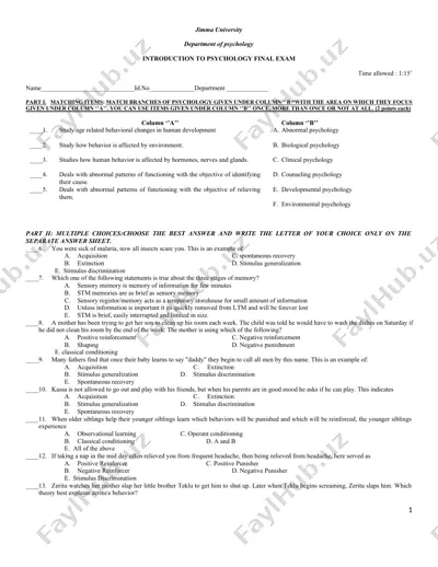 introduction to psychology final exam — DOCX