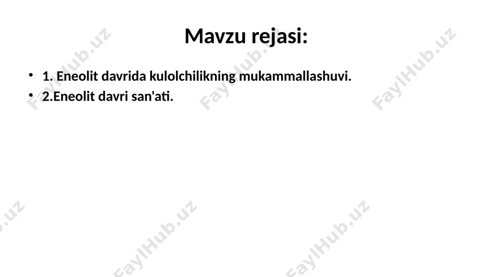 engayishini taʼminlaydi. hayvonga qo‘shilgan aravadan foydalanish boshlangandan so‘ng ilk shahar markalarining qiyofasi o‘zgara boshlaydi. shahar ichkarisiga kirish uchun keng darvozalar qurilib, undan boshlangan ko‘chalar atrofida joylashgan imoratlar ilgaridan rejalashtirilgan loyiha asosida tartib bilan qurila boshlaydi. eneolit davri aholisi amaliy sanʼatida haykaltaroshlik muhim o‘rin egallagan. antropomorf va zoomorf shaklli haykachalar o‘zida qadimgi dehqonlarning real hayoti va g‘oyaviy qarashlarini namoyon qilgan. nufuzli ayolning tik turgan holatini aks etgan haykalchalar ko‘payadi. hosildorlik va ona maʼbudasi haykalchalarning ahamiyati oshadi. ularning bo‘ynidagi rangli munchoqlari va tanasidagi ramziy belgilari go‘yo tabiat bilan hamnafasdek ko‘rinadi. hayvonlar tasvirlangan haykalchalar ham ko‘p uchraydi. sopol buyumlarining yasalish usuli mukamallashib, ularning turi ko‘payadi. sopollarning sirtiga chizilgan naqshlar mazmunan boyib boradi. monoxrom va polixrom naqshlar yorqin va qizil taglik ustidan chizilgan qora, jigar yoki ularning biri ishlatilgan bezaklardan iborat. sopol buyumlari yarimsferik va konussimon shakldagi kosa va xurmachalarni tashkil etadi. энеолит евразии: 1 — культура триполье-кукутени; 2 — раннетрипольская культура; 3 — …