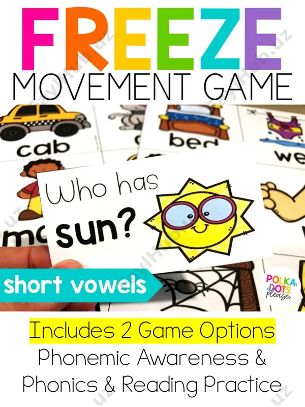 ds in a small cup or bucket. • you can play this game with or without music. if you want to use music, have a song ready to play. freeze for phonics & reading for phonics & reading • give each student 1 word card. • say “go” or start the music. • children begin to move around the room. they could walk, hop, tiptoe, walk like a robot, walk in slow motion, etc. as they move, they will trade word cards with other children. • they can trade as many times as they like or keep their word card. when they trade, they must read their word. (i insist my kiddos keep moving the whole time and do not argue if someone does not want to trade.) • stop the music or say “freeze” and everyone freezes. • pull out one who has card and read it, such as …