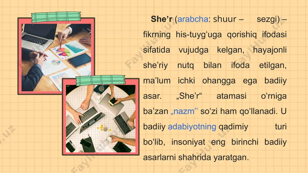 . kichik yoshdagi o'quvchilarga she’rni qanday yodlash kerakligi o'rgatiladi. buning uchun o'qituvchi o'quvchilar bilan she’rni teng satrli bir necha qismga bo'ladi. o'quvchilarga har bir satr oxirida pauza (to'xtam) qilish, buning uchun satr oxirida tinish belgisi bo'lishi shart emasligi, ritmik to'xtam da ovozni nuqtadagi kabi pasaytirmaslik lozimligi, bu tugallanmagan fikrni davom ettirishga imkon berishi tushuntiriladi va bo'iingan qismlar navbati bilan yodlatiladi. thank you image1.png image2.svg image3.png image4.svg image5.png image6.svg image7.gif image8.png image9.svg image10.jpeg image11.png image12.svg image13.png image14.svg image15.jpeg image16.jpeg image17.png image18.svg image19.png image20.svg image21.png image22.svg image23.gif image24.png image25.svg image26.png image27.svg image34.png image35.svg image36.gif image28.png image29.svg image30.png image31.svg image32.png image33.svg image37.png image38.svg image39.png image40.svg image41.gif image42.png image43.svg image44.png image45.svg image46.png image47.svg image48.png image49.svg image50.gif image57.png image58.svg image51.png image52.svg image53.png image54.svg image55.png image56.svg /docprops/thumbnail.jpeg