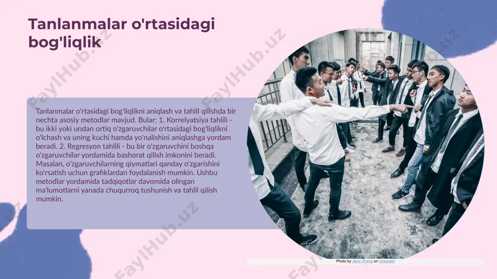 mumkin. shuningdek, marketing sohasida iste'molchilarning xulq-atvorini o'rganish uchun statistik so'rovlar o'tkaziladi va natijalar asosida yangi mahsulotlarni ishlab chiqish qarorlari qabul qilinadi. statistik qiyoslash va tahlil natijalari yordamida olingan bilimlarni amaliyotda qanday qo'llash mumkinligi haqida: bemorlar davolanish jarayonida statistika orqali tahlil qilingan natijalar, tibbiy xizmatlarning sifatini oshirish uchun muhimdir. marketingda esa, iste'molchilarni tushunish va ularning ehtiyojlariga mos mahsulotlar taklif qilish orqali raqobatbardoshlikni oshirishga yordam beradi. natijalarni taqqoslash jarayoni o'zaro bog'liq tanlanmalarni taqqoslash jarayoni statistik tadqiqotlarning asosiy qismidir. taqqoslashning maqsadi, turli tanlanmalar o'rtasidagi farqlarni aniqlash va ularni baholash orqali o'zaro bog'liqlikni tushunishga yordam berishdir. statistik tadqiqotlarda natijalarni taqqoslash usullari, misol uchun, tahlil qilish, regresyon va korrelyatsiya usullari orqali amalga oshiriladi. taqqoslash jarayonida muhim bo'lgan omillar orasida vaqt, shartlar va natijalar o'zaro o'zgarishlarni aniqlashda muhim rol o'ynaydi. photo by morgan basham on unsplash photo by mika baumeister on unsplash photo by karsten winegeart on unsplash tahlil natijalarini vizualizatsiya qilish natijalarni vizualizatsiya qilishning ahamiyati …