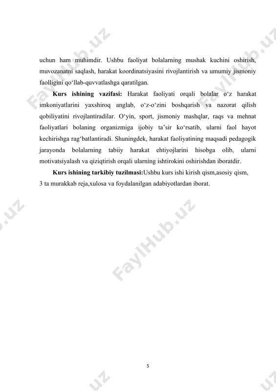 matlikni ham qo‘llab-quvvatlaydi; jismoniy faoliyat stressni kamaytiradi va kayfiyatni yaxshilaydi. harakat faoliyati ijtimoiy aloqalarni rivojlantirishda ham muhim ahamiyatga ega. sport va jamoaviy o‘yinlar orqali insonlar o‘rtasida do‘stlik va hamkorlik mustahkamlanadi. bu ijtimoiy aloqalar, o‘z navbatida, jamiyatni yanada barqaror qiladi. iqtisodiy jihatdan, jismoniy faoliyat ish samaradorligini oshiradi va ishchilarni motivatsiya qiladi, bu esa tashkilotlar va davlatlar uchun ijobiy natijalar keltiradi.harakat faoliyatining nazariy asoslari va amaliy ahamiyati inson hayotining har bir jabhasida muhim rol o‘ynaydi. harakat orqali insonlar o‘z imkoniyatlarini kengaytirishi, maqsadlariga erishishi va hayot sifatini oshirishi mumkin. bu jarayonlarning o‘zaro bog'liqligi esa harakat faoliyatini yanada muhim qiladi va uning nazariy va amaliy jihatlarini o‘rganishni talab etadi. harakat faoliyatining nazariy asoslari va amaliy ahamiyati insonning jismoniy, ruhiy va intellektual rivojlanishida muhim rol o‘ynaydi. harakat faoliyati inson organizmining tabiiy ehtiyoji bo‘lib, u hayot sifatini yaxshilash, jismoniy sog‘lomlikni saqlash va umumiy rivojlanish jarayoniga ijobiy ta’sir ko‘rsatadi. ilmiy tadqiqotlarga ko‘ra, harakat faoliyati insonning fiziologik, psixologik …