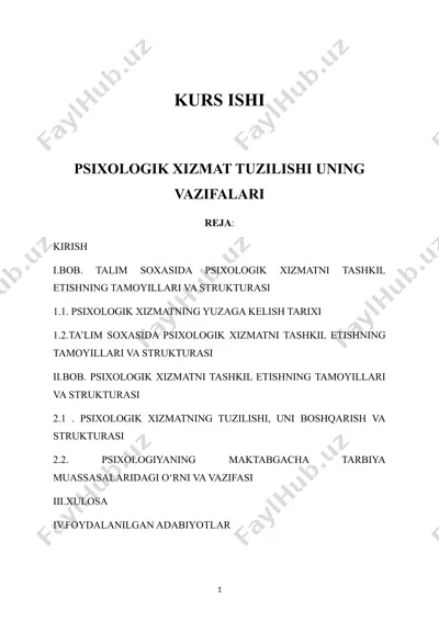 psixologik xizmat tuzilishi — DOCX