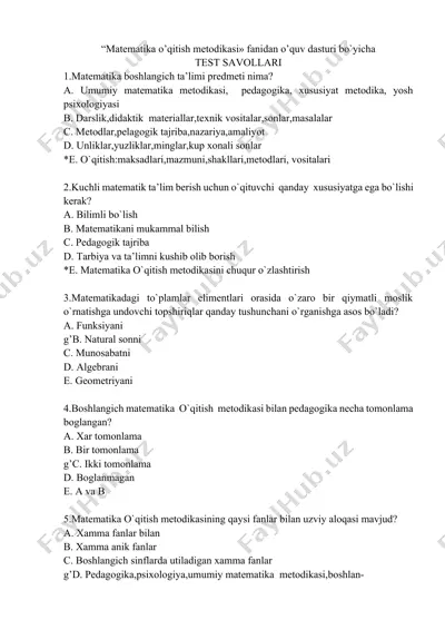matematika o’qitish metodikasi — DOCX