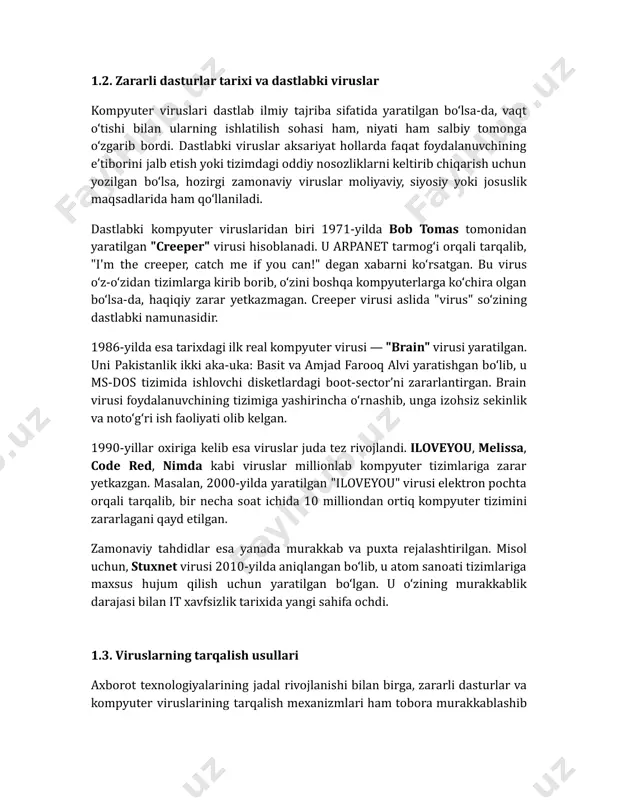 soxta yangilanishlar orqali tarqatish holatlari ham keng tarqaldi. bu usulda foydalanuvchining ishonchi bilan o‘ynaladi — ya’ni "social engineering" texnikasi qo‘llaniladi. foydalanuvchiga dasturiy ta’minotni yangilash, xavfsizlikni oshirish yoki bepul xizmat taklif qilinadi. ushbu sahifalar orqali foydalanuvchi kompyuteriga orqa fon rejimida zararli kodlar yuklab olinadi. 2007–2012-yillar oralig‘ida esa usb fleshkalar orqali tarqaluvchi viruslar ommalashdi. windows operatsion tizimidagi “autorun.inf” funksiyasi orqali fleshka kompyuterga ulangach, virus avtomatik ishga tushgan. “ravmone.exe”, “funlove” va “conficker” kabi zararli dasturlar fleshkalar orqali yirik tashkilotlar tarmoqlarida yuqori tezlikda tarqalgan. bu viruslar bir necha kun ichida yuzlab, ba'zida minglab ishchi kompyuterlarni ishdan chiqargan. axborot xavfsizligi bo‘yicha global miqyosda o‘tkazilgan tadqiqotlar, ayniqsa kaspersky lab, symantec, mcafee kabi xalqaro kompaniyalar hisobotlariga ko‘ra, 2010-yillardan keyin zararli dasturlar sun’iy intellekt elementlaridan foydalana boshlagan. masalan, “emotet” va “trickbot” kabi zararli dasturlar foydalanuvchi tizimida mavjud bo‘lgan xavfsizlik bo‘shliqlarini aniqlab, u orqali yuqishi, tarmoqdagi boshqa qurilmalarga o‘tishi va o‘zini yangilab turishi bilan ajralib turadi (kaspersky threat report, …