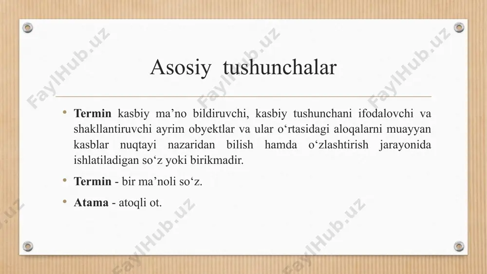milal “termin’’ va “terminologiya” leksemalarini qo‘llash maqsadga muvofiqdir. terminologiya muayyan fanning tushunchalar sistemasi bilan o‘zaro munosabatda bo'lgan terminlaming jami sifatida ta’riflanadi. har qanday tushunchalar sistemasiga muayyan terminlar sistemasi to‘g‘ri keladi. insonning muloqot quroli bo’lmish tilni, jumladan adabiy tilni o’rganishi va egallashi 4 xil yo’l bilan amalga oshadi dеyish mumkin: 1.tilni tabiiy holda egallash 2.tilni o’qitish, o’rgatish orqali egallash 4.til va madaniyatini nutq egallashning ko’rinishlaridan biri nutqiy taqliddir. har bir kishi o’zidan yaxshiroq, chiroyliroq, ma'noli va o’tkir gapiradigan kishi(lar) nutqiga havas bilan qarashi va unga taqlid qilishga intilishi mumkin. bu holda nutqiy taqlid — namunali til, nutq madaniyatini egallashga intilishning omillaridan biriga aylanadi. ) 3.til va nutq madaniyatini mustaqil o’qish, shug’ullanish terminologik sistemalar fan taraqqiyoti bilan birgalikda rivojlanib boradi. terminlar umumiste’moldagi so‘zlardan farqli ravishda joriy qilinib, ularning qo'llanishi ma’ium darajada nazorat ostida bo‘ladi. o‘z-o‘zidan terminlar paydo bo‘lib qolmaydi, aksincha, ular zaruriyatga aylangan holda “o'ylab topiladi”, “ijod qilinadi”. shuningdek, oddiy so‘zdan farqli …