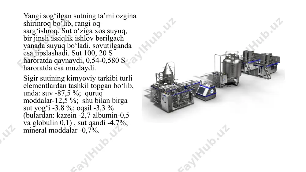 ut va sut mahsulotlarini ishlab chiqaruvchi korxonalariga qo’yiladigan sanitariya-gigiena talablarini (0039-22-son sanqvan) tasdiqlash to’g’risida [o’zbekiston respublikasi adliya vazirligi tomonidan 2023 yil 11 yanvarda hisobga olindi, hisob raqami 133] 5. fayziev j.s. sut va sut mahsulotlari texnologiyasi. toshkent – 2019 tema: parrandachilik maxsulotlariga ishlov berish jihozlari. reja: kirish . xulosa adabiyotlar yog‘-moy mahsulotlari ishlab chiqarish sohasi o‘zbekiston oziq-ovqat sanoatida etakchi o‘rinlardan birini egallaydi. hozirgi kunda, respublikamizda jami 121 ta yog‘-moy korxonalari faoliyat yuritmoqda. mazkur korxonalarning 23 tasi «o‘zpaxtayog‘» aj tarkibida bo‘lsa, 98 tasi xususiy korxonalar hisoblanadi. «o‘zpaxtayog‘» aj tarkibidagi mavjud korxonalarning yillik ishlab chiqarish quvvati 2,57 mln. tonnani tashkil etishiga qaramay, xom ashyo resurslarining yetishmasligi natijasida 2019 yilda o‘rtacha hisobda 1,25 mln tonna xom ashyo qayta ishlangan, xolos. ushbu ko‘rsatkich, jami yillik ishlab chiqarish quvvatning 49 % ini tashkil qilib, foydalanilmayotgan quvvat esa 51 % ni tashkil etadi. bundan tashqari, respublikamizdagi mavjud 98 ta xususiy yog‘-moy korxonalarining atigi 29 tasida aynan, …