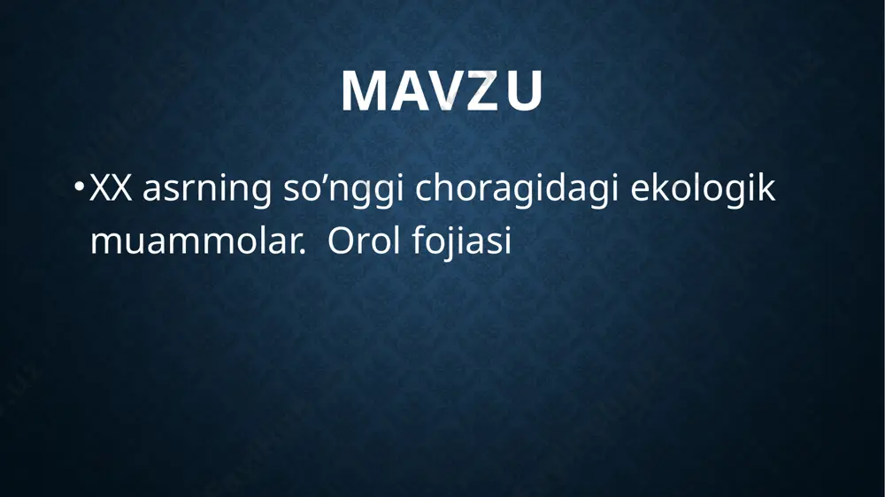 ni tarqatish manbaiga aylandi. shu bilan bir vaqtda, amudaryo va sirdaryoning deltalarida yerlarning tanazzulga uchrashi va cho‘llashish sur’atlari o‘sib bormoqda. hududda nafas yo‘llari, onkologik, surunkali bronxit kabi kasalliklar kuzatilmoqda. atrof-muhitning buzilishi iqtisodiy ko‘rsatkichlar pasayishiga ham sabab bo‘ladi. hududda chorvachilik va baliqchilik sohasi oqsamoqda. iqtisodiy zarar ko‘rsatkichi ortib bormoqda. orol dengizi fojiasi natijasida yuzaga kelgan suv resurslari tanqisligi, yer degradatsiyasi, cho‘llanishning kuchayishi, bioxilma-xillikning keskin kamayishi va boshqa jiddiy iqlim o‘zgarishlari jiddiy tashvish uyg‘otmoqda. orol halokati oqibatlarini yumshatish bo‘yicha mintaqa hududida 500 dan ortiq keng miqyosli loyihalar amalga oshirildi, qurigan dengizning 350 ming gektar maydoniga saksovul va sho‘rga chidamli o‘simliklar ekilib, butazorlar barpo etildi. bugun bunday hududlarning umumiy maydoni qariyb 700 ming gektarga etdi. . orol va orolbo‘yi muammosini yechishdagi uchta asosiy yo‘nalishlar ya’ni, birinchidan, ichimlik suvini quvurlar orqali aholiga yetkazib berish bilan hududning sanitar-epidemologik ahvolini yaxshilashga, shuningdek, yer osti chuchuk suvidan foydalanishga ham e’tibor qaratildi. sog‘liqni saqlash va sanitariya xizmati darajasini …