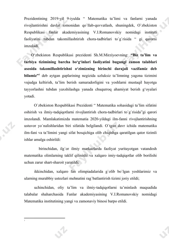 i va talablariga mos rivojlantirishni, xususan oliy pedagogik ta’lim paradigmasini zamonaviy pedagogik va axborot texnologiyalarini oʻzlashtirishga, pedagogika oliy ta’lim muassasalarida kasbiy tayyorgarligi yuqori boʻlgan pedagog kadrlarni tayyorlashga yoʻnaltirishni taqozo etadi. ta’limni isloh qilish, yangi mazmundagi va zamon talabiga javob beradigan oʻquv adabiyotlar, qoʻllanmalarni yaratish va ilgʻor pedagogik texnologiyalarni joriy etishni taqozo etadi. ta’lim tizimidagi kamchiliklar, shu jumladan, matematika fanida ham oʻqitish uslubiyotini chetlab oʻtmaydi. har bitta fanga alohida e’tibor berish, har bir mavzuni o`qitishda ma’suliyatli bo`lish o`qituvchining eng oliy maqsadi hisoblanadi. bizga ma’lumki matematika fani juda qiziqarli va shu bilan birga murakkab fan bo`lib ham hisoblanadi. ma’lumki differensial tenglamada nima uchun kerak, nima maqsadlarda foydalaniladi, uning yechimlari qanday topiladi, kabi masalalar qaraladi. ushbu fikrlar tanlangan mavzuning qanchalik darajada dolzarb ekanligini koʻrsatadi. kurs ishining obyekti. oliy ta’lim muassasalarida differensial tenglamani oʻqitish jarayoni. kurs ishining predmeti. oliy ta’lim muassasalarida differensial va integral tengsizliklarga doir nazariy va amaliy bilimlarni oʻrgatish usullari va vositalari. …