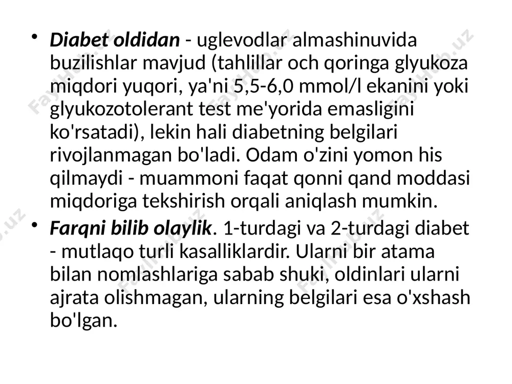 a bo'lgan ehtiyojingiz sezilarli darajada kamayganini ko'rasiz. bunda ularning dozasini ham qisqartirishingizga to'g'ri keladi. balki ulardan umuman voz ham kecharsiz. ammo hech qachon terapiyani o'zingiz bekor qilmang va dozani o'zingiz kamaytirmang - har doim shifokoringiz bilan maslahatlashing. agar sizga insulin tayinlangan bo'lsa, uni rad etish - o'lim xavfiga teng. insulin moddasining o'rnini hech qanday qandni kamaytiruvchi preparatlar bosa olmaydi. 2-turdagi diabetda, sizning yangicha hayot tarzingiz tufayli oshqozon osti bezining hujayralari yana tiklana boshlasa, insulin moddasiga bo'lgan ehtiyojingiz asta-sekin kamayadi. biroq "doktor, meni insulinga o'tqazmang, ertadan gimnastika qilishni boshlayman!", degan va'dalar bu yerda befoyda: kerak deyishdimi - demak, kerak. xushyorlikni saqlaymiz. qandli diabet ortidan keraksiz, befoyda, ba'zida esa zararli tovarlarning ishlab chiqaruvchilari kun ko'rishadi. ularga ishonmang. diabetda vitaminlar, ayniqsa antioksidantlar haqiqatan ham juda kerak. ammo faqat bfq (biologik faol qo'shimchalar) shaklida emas. hech qanday giyoh oshqozon osti bezini tiklamaydi, qandni kamaytirmaydi va diabetni davolamaydi. hech qanday choylar kaloriyalarni sizning o'rningizga sarflamaydi. …