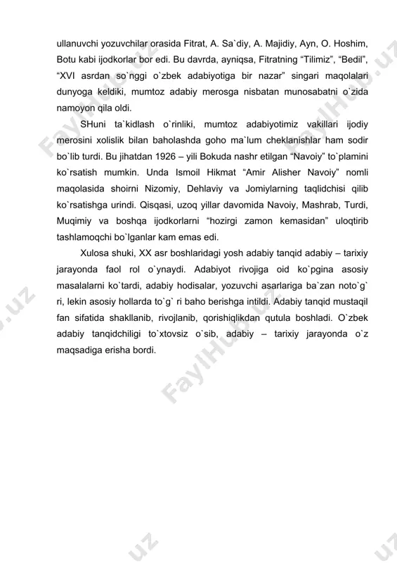 o`zbek adabiy tanqidchiligining paydo bo`lishi va shakllanish tamoyillari - Page 5