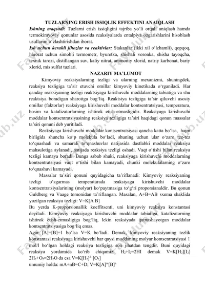 tuzlarning erish issiqlik effektini aniqlash — DOCX