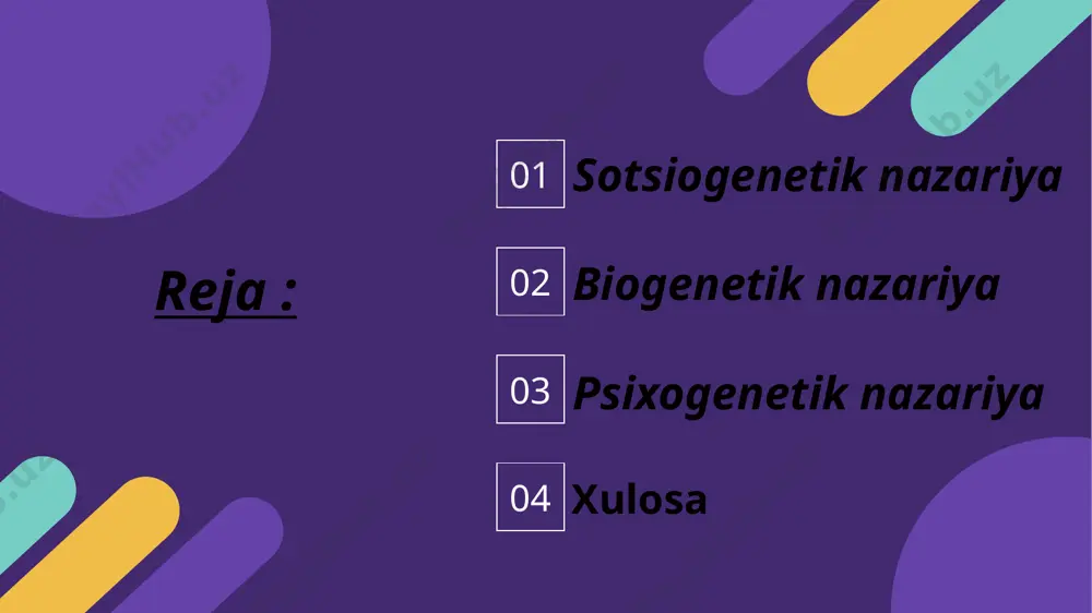 oddiy odam holiga keladi, besh yoshlarda ibtidoiy poda holatidagi odamlar darajasiga yetadi, maktab davridan boshlab ibtidoiy davrni boshidan kechiradi, kichik maktab yoshida o’rta asr kishilar ongiga va nixoyat yetukli davrdagina (16-18 yoshlarda) u hozirgi zamon kishilarining madaniy darajasiga erishadi. biogenetik nazariyaning yirik namoyandalaridan biri bo’lmish amerikalik psixolog s.xoll psixologik taraqqiyotning bosh qonuni deb. "rekapitulyatsiya qonuni"ni (filogenezni qisqacha takrorlashni) hisoblaydi. uning fikricha, ontogenezdagi individual taraqqiyot filogenezning muhim bosqichlarini takrorlaydi. olimning talqiniga binoan, go’daklik hayvonlarga xos taraqqiyot pallasini qaytarishdan boshqa narsa emas. bolalik davri esa qadimgi odamlarning asosiy mashg’uloti bo’lgan ovchilik va baliqchilik davriga aynan mos keladi. 8-12 yosh oralig’ida o’sish davri o’smiroldi yoshidan iborat bo’lib, yovvoyilikning oxiri va sivilizatsiyaning boshlanishidagi kamolot cho’qqisiga hamohangdir. o’spirinlik esa jinsiy etilishdan (12-13) boshlanib to yetuklik davri kirib kelgunga qadar (22-25 yoshgacha) davom etib, u romantizmga ekvivalentdir. s.xollning talqiniga qaraganda, bu davrlar "bo’ron va tazyiqlar", ichki va tashki nizolar (konflikt) dan iborat bo’lib, ularning kechishi davomida …