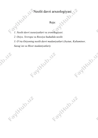 neolit davri arxeologiyasi  — DOC