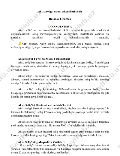 aktsiz solig`i va uni takomillashtirish — DOCX