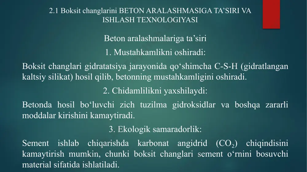boksit changlarini beton aralashmalarida putsolan qo’shimcha sifatida ishlatis - Page 4