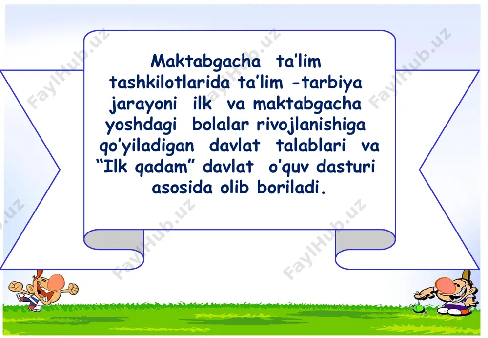alablar “o’zbekiston respublikasi ilk va maktabgacha yoshdagi bolalar rivojlanishiga qo’yiladigan davlat talablari va “ilk qadam” davlat o’quv dasturi asosida tashkil etilgan faollik markazlari bolalar yoshiga mos,bola hayoti va sog’ligi uchun xavfsiz hamda har bir markazdagi jihozlar bolalar foydalanishi uchun qulay hamda estetik va gigienik talabga ham javob berishi lozim. e’tiboringiz uchun r a h m a t image2.jpeg image3.jpeg image4.jpeg image5.jpeg image6.jpeg image7.jpeg image8.jpeg image9.jpeg image10.jpeg image11.jpeg image12.jpeg image13.jpeg image14.jpeg image15.jpeg image16.jpeg image17.jpeg image18.jpeg image19.jpeg image20.jpeg image21.jpeg image22.jpeg image23.jpeg image24.jpeg image25.jpeg image26.jpeg image27.jpeg image28.jpeg image29.jpeg image30.jpeg image31.jpeg image32.jpeg image33.jpeg image34.jpeg image35.jpeg image36.jpeg image37.jpeg image38.jpeg image39.jpeg image40.jpeg image41.jpeg image42.jpeg image1.jpeg /docprops/thumbnail.jpeg