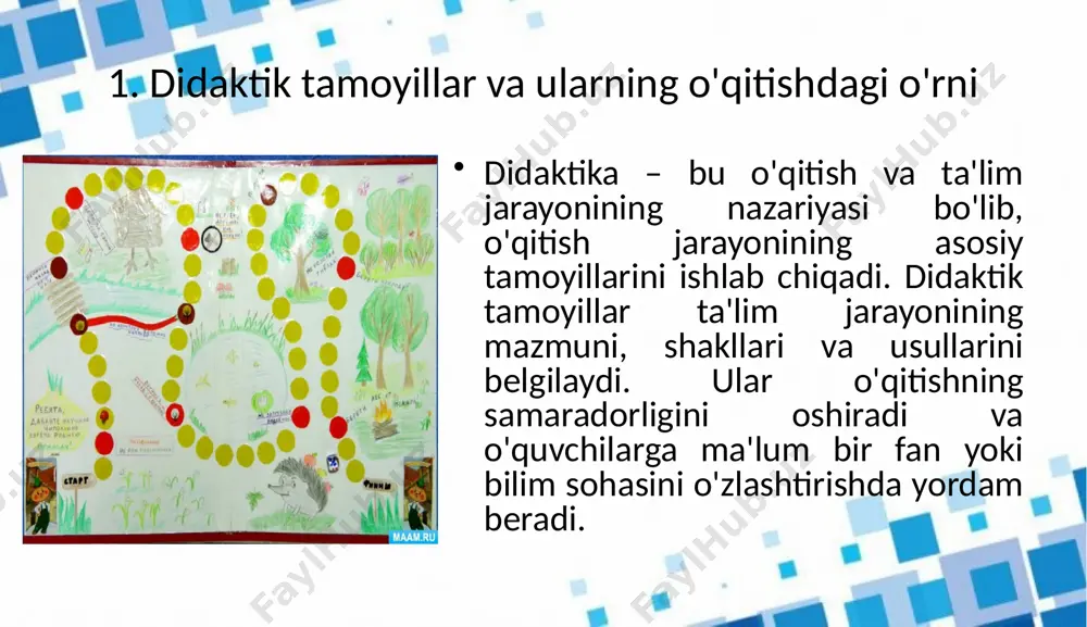 rini, muvofiqligini ta'kidlaydi, bu o'quvchilarning umumiy tasavvurini kengaytiradi va ilmiy fikrlashni rivojlantiradi. faoliyat yondashuvi tamoyili tabiiy fanlar o'qitishida amaliyotga yo'naltirilgan yondashuvni anglatadi. bu tamoyil o'quvchilarning faol ishtirokini ta'minlashga qaratilgan. o'quvchilarni kuzatish, eksperimentlar o'tkazish va amaliy mashqlar orqali o'qitish faollikni oshiradi va o'quvchilarning o'zlashtirish darajasini yuqori qilishga yordam beradi. qiziqarli va amaliy yondashuvlar tabiiy fanlar darslarida o'quvchilarning qiziqishini oshirishga yordam beradi. tabiatshunoslik va ekologiya kabi sohalarda amaliy mashqlar, laboratoriya ishlaridan foydalanish o'quvchilarning fanlarga bo'lgan qiziqishini oshiradi va o'quv jarayonini yanada samarali qiladi. 3. didaktik tamoyillarni tabiiy fanlar darsliklarida tahlil qilish tabiiy fanlar darsliklari o'qitish jarayonida didaktik tamoyillarning to'liq amalga oshirilishi uchun asosiy vosita hisoblanadi. darslikda ilmiylik, tizimlilik va faoliyat yondashuvlarining to'liq ta'minlanishi zarur. masalan, 4-sinf "tabiiy fanlar" darsligida har bir bo'lim o'zaro bog'liq, o'quvchilarga tabiat va uning tarkibiy qismlari haqida aniq va ilmiy ma'lumotlar taqdim etiladi. darslikda amaliy mashqlar va laboratoriya ishlariga alohida e'tibor berilgan bo'lib, bu o'quvchilarning o'zlashtirishini osonlashtiradi. darslikda …