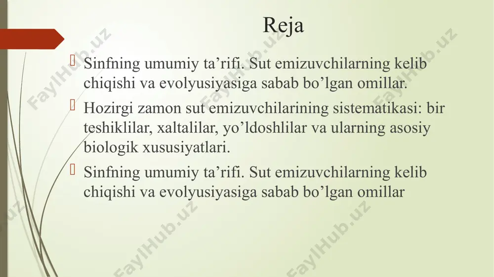 ; 13 - oldingi ponasimon suyak; 14 - qanot-ponasimon suyak; 15 - qanotsimon suyak: 16 - dimog‘ suyagi: 17 - jag'oldi suyagi; 18 - jag'oldi suyagining tanglay o'simtasi, 19 - ustki jag' suyagi; 20 - ustki jag' suyagining tanglay o'simtasi; 21 – tanglay suyagi: 22 - qanotsimon suyak burun chig'anog'i bilan; 23 - ko'z yosh suyagi: 24 - nog'ora suyak: 25 - tashqi quloq teshigi; 26 — tish suyagi; 27 – tish suyagining toj o'simtasi; 28 - pastki jag'ning birikish joyi; 29 - kurak tishlari, 30- qoziq tishlari; 31 - kichik oziq tishlari; 32 - katta oziq tishlari. ovqat hazm qilish sistemasi oshqozon yo’g’on ichak ingichka ichak to’g’ri ichak ko’richak oshqozon osti bezi jigar qizilo’ngach ogiz bo’shlig’i oshqozonining tuzilish sxemasi: i- it, ii- kalamush, iii-sichqon, iv - susar. v - kavsh qaytaruvchilar; vi - odam, vii - tuya, viii - yexidna va ix - yalqov 1- qizilo'ngach; 2-ichak; 3-oshqozonning kardinal …