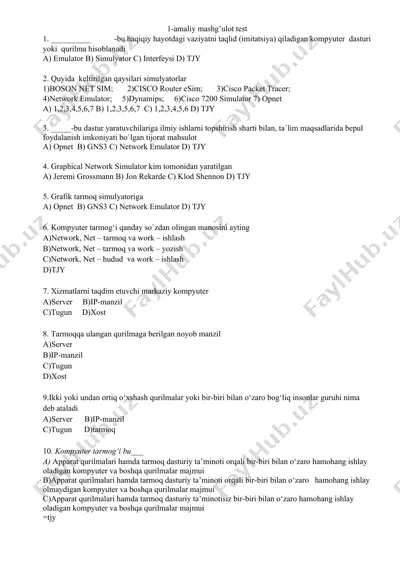 amaliy mashg'ulot test — DOCX