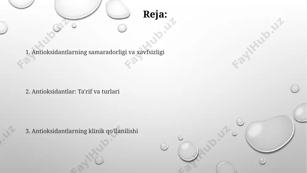 stiqbollar individualizatsiyalashgan tibbiyot yondashuvi doirasida antioksidantlarni qo'llash samaradorligini bashorat qilish uchun genetik markerlarni aniqlashga qaratilgan keng miqyosli klinik tadqiqotlar o'tkazish kerak. antioksidantlarning samaradorligini oshirish uchun nanotexnologiyalardan foydalanish va biokirishlilikni 20% ga oshirish bo'yicha kelajakdagi tadqiqotlar muhim ahamiyatga ega. kelajakdagi tadqiqotlar antioksidantlarning turli xil kasalliklarga, masalan, altsgeymer kasalligiga (50 yoshdan oshganlar orasida 10% tarqalgan) ta'sirini aniqlashga qaratilishi mumkin. antioksidantlarning yon ta'siri va kontrendikatsiyalari seleniumning haddan tashqari ko'p miqdorda iste'mol qilinishi (kuniga 400 mkg dan ortiq) soch to'kilishi, tirnoqlarning mo'rtlashuvi va boshqa noxush yon ta'sirlarga olib kelishi mumkin. ayrim antioksidantlar qon ivishini susaytirishi mumkin, shuning uchun operatsiyadan oldin yoki antikoagulyantlar qabul qilayotgan bemorlarda ularni qo'llashdan oldin shifokor bilan maslahatlashish juda muhim. ba'zi antioksidantlar, masalan, yuqori dozalarda c vitamini, buyrak toshlari xavfini 10% ga oshirishi mumkin, shuning uchun buyrak kasalliklari bo'lgan bemorlarda ehtiyotkorlikka rioya qilish kerak. antioksidantlar: ta'rif va turlari asosan, antioksidantlarning 2 asosiy guruhi mavjud: suvda eruvchi (masalan, c vitamini) va yog'da …