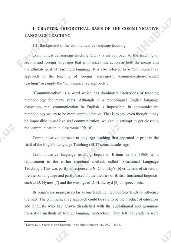ng process through an understanding of their own styles of learning and through the development of appropriate strategies for autonomous learning. 6. the role of the teacher is that of facilitator and guide, not an all-knowing bestower of knowledge. students are therefore encouraged to construct meaning through genuine linguistic interaction with others [10; 13]. the communicative approach was developed mainly in the context of english second language (esl) teaching. the question must be asked, however, how universal can its application be? a. malamah-thomas points out that "one can relatively easily reach a fair level of communication in english, which has a relatively simple morphology (e. g. simple plurals with `s', no adjectival agreement, no gender markers, etc). neither is mastery of the highly irregular orthography of english a priority in an oral communication approach” [11; 76]. french, for example, requires mastery of an enormously greater number of elements to reach …