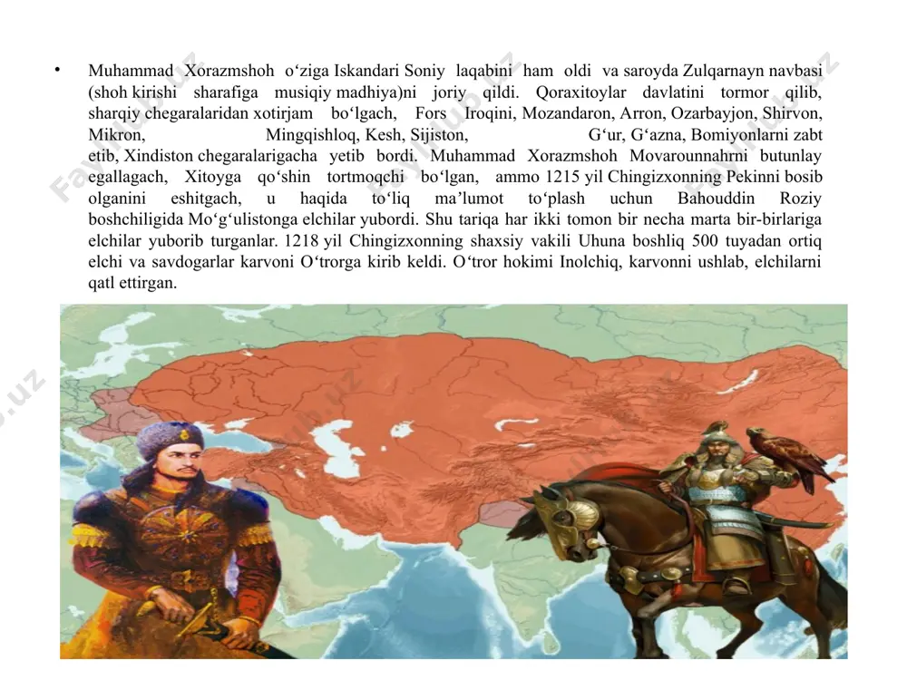 , jaloliddin anushteginiylar turkman sulolasidan boʻlgan. xorazmshohning zamondoshi, tarixchi an-nasaviyning yozishicha, u oʻzini turkiy deb hisoblagan, xususan: „men turk, arab tilidan bexabarman“, degan. sulton jaloliddinning shaxsiy kotibi shihob addin muhammad ibn ahmad an-nasaviy uni shunday taʼriflaydi: „u qora tanli, boʻyi past, nutqi va ifodasi turkiy edi, lekin forscha ham gapirardi. uning jasoratiga kelsak, men aytib oʻtgan janglar bu haqda gapirishga kifoya qiladi. u sherlar orasida sher, jasur otliqlari orasida eng jasur edi. yumshoq edi, jahli chiqmasdi, soʻkmasdi“. jaloliddin manguberdi voyaga yetgach, otasi uni gʻazna, bomiyon, gʻur, bust, takinobod, zamindovar va hindiston hududlarigacha boʻlgan yerlarga hokim va taxt vorisi etib tayinlagan (1215), biroq turkon xotun va qipchoq amirlarining qatʼiy noroziligi sababli qutbiddin oʻzloqshoh foydasiga vorislikdan mahrum etilgan. jaloliddin manguberdi otasining harbiy yurishlarida ishtirok etib, oʻzining jasur jangchi, iqtidorli sarkardalik qobiliyatlarini namoyish etgan. jaloliddin manguberdining oʻlimi oʻsha davr muarrixlarining tilida aytganda “yoʻlbars (chingizxon nazarda tutilgan) changalidan omon chiqqan arslon chiyaboʻri qoʻlida jon …