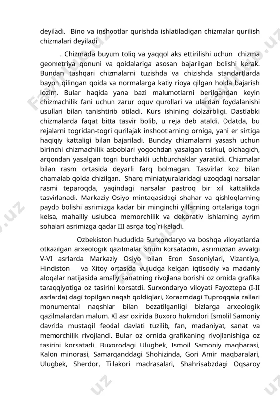 zuni maktab chizmachiligi kursiga kiritish zaruriyati foydasiga kamida ikkita dalil keltirish mumkin. birinchisi aksonometrik proeksiyalarning katta ta'limiy ahamiyati. avvalambor u fazoviy tasavvurni rivojlantirish va mashq qildirish uchun ajoyib vosita hisoblanadi. aksonometrik proeksiyalarni (hatto qo'lda bajariladigan texnik rasmlarni ham) bajarish buyum originalining xuddi geometrik skeletini ochganday uning fazoviy shakli va tuzilishini yaqqol tasvirlaydi va fazoviy tasavvur rivojlanishiga foydali yuklama beradi. aksonometrik proeksiya va texnik rasm bajarish ayniqsa o'zini rasm chizishga qobiliyatsiz deb hisoblab yurgan o'quvchilarda alohida qoniqish hosil qilishini sezish mumkin. texnik rasm (aksonometrik) fazoning uchta o'lchamida joylashgan tasvirlar haqidagi hamma axborotlarni bitta tasvirda aks ettiradi. buning natijasida bunday tasvir yuqori darajada yaqqol bo'lib, tasvir buyum shaklini to'liq tasavvur qilishda deyarli qiyinchilik tug'dirmaydi. ikkinchisi – yaqqol tasvirlarning katta o'quv qiymatidir. yaqqol tasvirlar xuddi real buyum va uning tog`ri burchakli proeksiyalari orasida bogʻlovchi bo'g'in sifatida xizmat qiladi. bu holda yaqqol tasvir va kompleks chizmalarni solishtirib chizmani o'qishga doir qator mashqlar tizimini tayyorlashga …