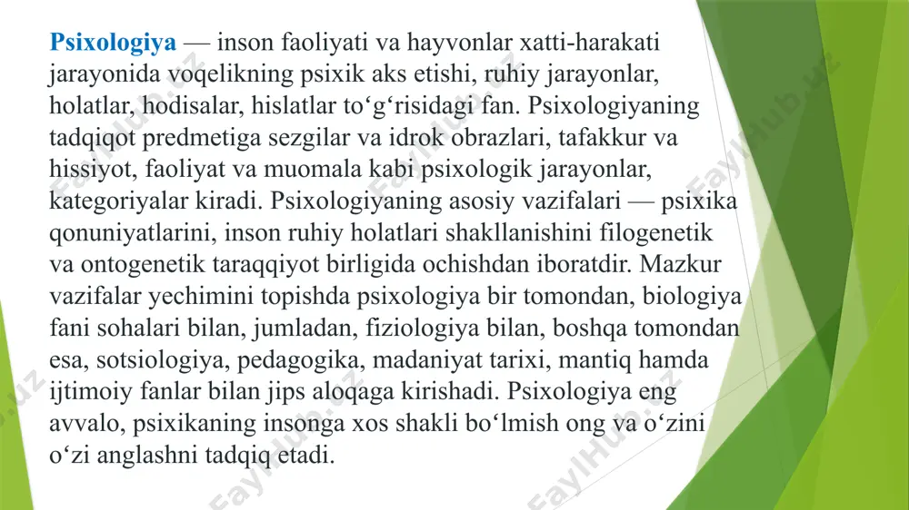 ixologiya – kishining harbiy harakatlar sharoitida namoyon bo’ladigan xulq-atvorini, boshliqlar bilan ijro etuvchilar o’rtasidagi munosabatlarning psixologik jihatlarini o’rganadi; savdo psixologiyasi savdo psixologiyasi - jahon mamlakatlarida keng rivojlangan bo’lib, tijorat ta'sirining psixologik negizlari, ob'ektiv va sub'ektiv hart-haroitlarini, ehtiyojning individual, yoshga, jinsga oid va boshqa xususiyatlarini, xaridorlarga xizmat ko’rsatishning psixologik omillarini aniqlaydigan soha. savdo psixologiyasi savdo-tijorat reklamalari, modalar psixologiyasi va shu kabi masalalarni tadqiq qiladi. ayniqsa, sotuvchi-xaridor munosabati, kishilarga ta'sir o’tkazish, ularda iliq his-tuyg’u, ishonch uyg’onish mexanizmlari, mantiqan ularni muomala jarayonida ishontirish, qiziqtirish, ijtimoiy ahamiyatini tushuntira bilish, nizomli holatlarning oldini olish, xizmatda muloqot madaniyati va uning treninglaridan unumli foydalanish, xaridorlarning psixologik xususiyatlarini anglagan holda munosabatda bo’lish qonuniyatlarini tadqiq etish ham mazkur sohasining tekshiruv predmetiga kiradi. savdo psixologiyasi – jamiyatda tijoratning psixologik sharoitlari, ehtiyojning individual, yoshga oid, jinsga oid xususiyatlarini, xaridorga xizmat ko’rsatishning psixologik omillarini aniqlaydi, modalar psixologiyasi kabi masalalarini ko’radi; tibbiyot psixologiyasi tibbiyot psixologiyasi – shifokor faoliyati psixologiyasini, bemor xulq-atvorining psixologik jihatlarini …