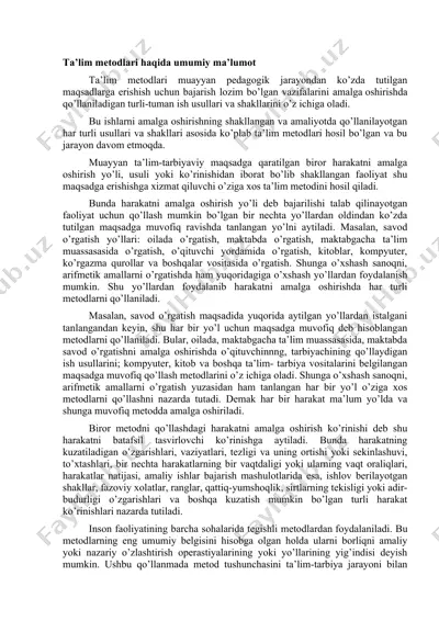 ta’lim metodlari haqida umumiy ma’lumot — DOCX