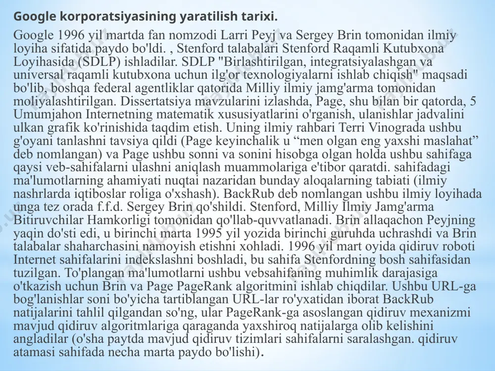 google korporatsiyasi tarixi va xozirgi kunda jamiyatdagio’rni - Page 5