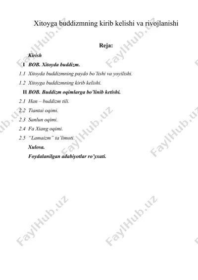 xitoyga buddizmning kirib kelishi va rivojlanishi — DOCX