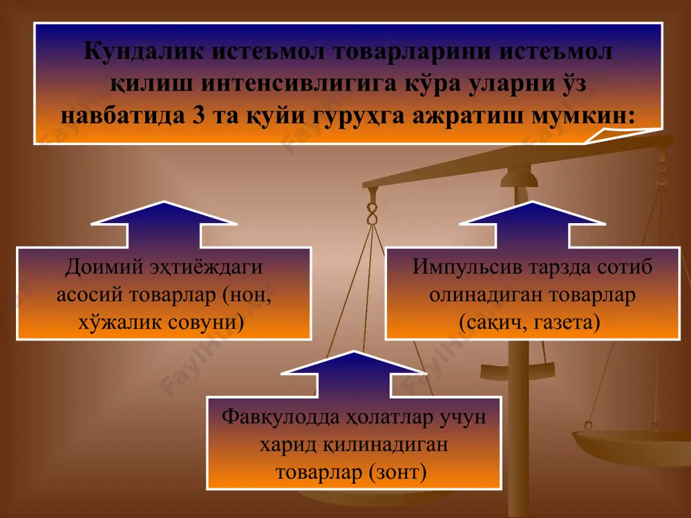 ақобатчи-фирмаларнинг реклама воситалари ва сотишни рағбатлантириш усуллари қандай? қайси савдо белгилари ишлатилмоқда? рақобатчилар товарларининг ўрамаси-безаклари, дизайнида нималар кўзга ташланмоқда? товарни кафолатли ва ундан кейинги ишлатиш даврларида қандай сервис таклиф қилинмоқда? миллий савдо тармоқлари орқали товар сотилмокдами ёки фирма ўз шаҳобчасини очганми? рақобатчилар қўллаётган товар ҳаракати, транспорт, захиралар ҳажми, омборлари ва уларнинг жойланиши. натижада рақобатчи шундай ҳаракат қилишяпти? бошқача йўли йўқми? деган саволларга жавоб топилади. п.с.завялов фикрича, «рақобатбардошлик деганда, товарнинг бозорда харидоргирлигини таъминлайдиган истеъмол ва қиймат тавсифлари мажмуини, яъни ўхшаш рақобатчи товарларни айирбошлашга таклиф катта бўлган шароитларда ҳудди шу товарни пулга айирбошланиш қобилиятини тушунмоқ лозим». харидорнинг харажатлари икки қисмдан ташкил топади, унинг бир қисмини харид харажатлари (товар нархи), иккинчи қисмини уни истеъмол этиш билан боғлиқ харажатлар ташкил этади. рақобатбардошлик кенг тушунча бўлиб, унга кўплаб омиллар таъсир этади. фирманинг рақобатбардошлиги даражасини баҳолашда тармоқ бозорида рақобат кураши жадаллигини белгилайдиган омиллар таҳлил учун асос сифатида хизмат қилади. бу омилларга қуйидагилар киради: рақобатчи фирмалар сони, …