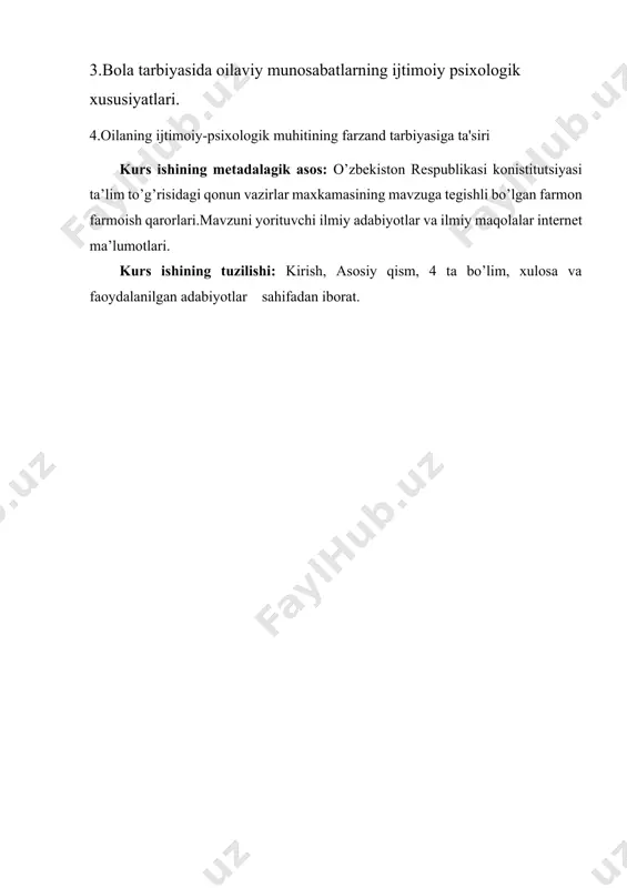 yatlari, turmush tarzi, madaniyati, tarbiyaviy muhiti va mehnat shartsharoitlari jiddiy ilmiy muammolar sifatida xx asrning 60-70 yillaridan e’tiboran o‘rganila boshlandi. ana shu yillardagi dastlabki tadqiqotlar ko‘proq falsafiy, tarixiy, etnografik yo‘nalishdagi va oilaning tarbiyaviy va mehnat shartsharoitlarini o‘rganishga qaratilgan bo‘lsa, keyingi tadqiqotlar o‘z xarakteriga ko‘ra, oilaning madaniy, huquqiy, tibbiy, uning turmush tarzi, undagi tarbiya muhitining ahamiyati, o‘zaro munosabatlarning psixologik qonuniyatlarini o‘rganishga qaratilganligi bilan ajralib turadi. mazkur tadqiqotlar sirasiga quyidagilarni keltirib o‘tish o‘rinlidir.[footnoteref:1] jumladan, x.toshtemirov, l.s.yaxyoev, g.m.hamidova, t.t.to‘ychieva, m.xolmatovalar tomonidan oilaviy turmushning falsafiy jihatlari, oila-nikoh munosabatlarining takomillashish an’analari va hozirgi zamon o‘zbek oilasining turmush tarzi o‘rganilgan. sh.a.isroilov, f.m.otaxo‘jaev va boshqalar o‘z tadqiqotlarida o‘zbek ayollarining huquqiy masalalari, oila-nikoh munosabatlarining huquqiy jihatlarini o‘rganganlar. m.r.bo‘rieva o‘z tadqiqotlarida o‘zbek oilasining demografik jihatlarini tadqiq etgan. b.z.umarov esa o‘z ishlarida o‘zbek oilasining sotsiologik jihatlarini tadqiq etgan. ayniqsa, respublikamiz pedagog olimlarining mazkur sohada amalga oshirgan tadqiqotlari e’tiborga loyiqdir. a. q. munavvarov, m. i. sanginov, o.musurmonova, h.uzoqov, o.to‘raeva va boshqalar …