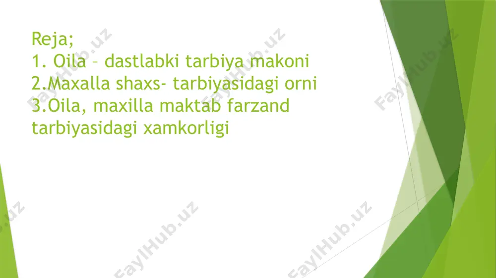 taxrirda qabul qilindi ota ona ayrim xollarda yaxshi yedirib kiyintirish bilan chegaralanib tarbiyaviy ishlar kam etibor qaratilmoqda natijada nafaqat tarbiyasi ogir xuquqbuzar xudbin bollalar voyaga yetmoqda yoshlarning tarbiyasida maxallaning orni beqiyos, bekorga maxalla xam ota xam ona deyilmagan,ozaro mexr oqibat, axillik maxallada muxitida rivojlanadi. /docprops/thumbnail.jpeg