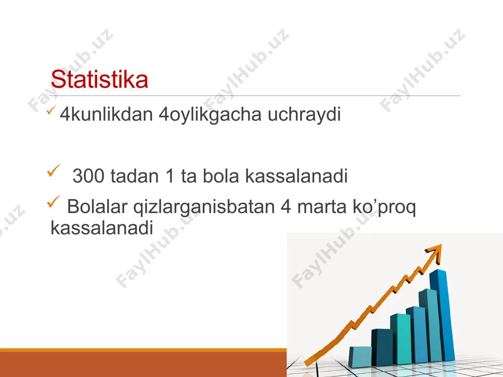 vaqida ko’rinishi diagnostika rentgenologik va rentgenoskopik tekshiruvlar,sutkalik siydik miqdoroni aniqlash, kontrol o’lchash va boshqaar. davolash va parvarish qilish odatda operativ yo’l bilan davolanadi asosiy e’tibor bolani operatsiyadan kiyingi davrda axshi parvarish qilib borishga qaratilgan bo’lishi kerak.operatsiyadan so’ng 3 soat o’tgach har ikki soatda sog’ib olingan sutdan 20 ml berib turish taf etiladi.kiyingi kunlari sut miqdori asta sekin ko’paytiriladi.7-10 kunga kelib bolani to’liq ko’krak suti bilan boqishga o’tish mumkin. pilorospazm pilorospazm-pilorus muskullarining qisqarib qolishi ya’ni spazm bo’lib,hazm tizimining diskineziyalari qatoriga kiradi. etialogiyasi kassalikning kelib chiqishi me’dada pilorus qisming asab tolalari bilan ko’p taminlanganligi bilan bog’lashadi,chunki arzimas asabiylashishlar,parvarishdagi nuqsonlar tufayli boladagi qusishning ko’payishi kuzatilgan klinikasi chaqaloqda hayotning birinchi kunlaridan boshlaboq sababsiz tez-tez qusib turish holatlari kuzatiladi.qusib tashlangan sut miqdori so’ngi marta emib olingan sut miqdoridan kam bo’ladi.ba’zi kunlarda bola ummuman qusmasligi mumkin. vaqti vaqti bilan bevzota bo’lib asta-sekinlik bilan gipotrofiya boshlanadi,qabziyat kuzatiladi. asoratlari kassalikka yetarli e’tibor berilmas,bolada gipotrofiya rivojlanishi organizim reaktivligi pasayishi …
