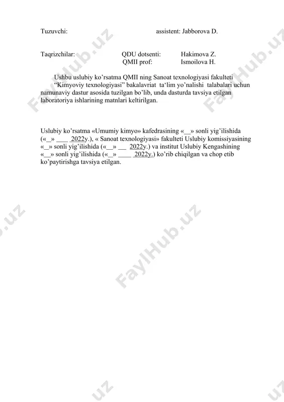 rivojlantirish muhim masalalardan biridir. organic kimyo fanidan olinadigan nazariy bilimlarni chuqurlashtirish , organik birikmalarning xossalari va ularning electron hamda fazoviy tuzilishiga bog’liqligiga talaba alohida ahamiyat bermog’i lozim. organik kimyo-bu uglerod birikmalarini tuzilishi, xossalari, olish usullari va amaliy ahamiyatini o’rganadigan fandir. organik moddalar uglerodning vodorod bilan hosil qilgan birikmalari va ularning hosilalaridir. uslubiy ko’rsatmada yangi pedagogik texnologiya metodlaridan foydalanildi va mavzular yuzasidan test topshiriqlar kiritildi. ushbu uslubiy ko’rsatma talabalarni organik kimyo fani yuzasidan bilimlarini yanada oshishiga va labaratoriya tajribalarini bajarishga yordam beradi. laboratoriya mashg`ulоtlari 2-qism (iii-semestr) mashg’ulot №1. sirka aldegid sintezi. ushbu laboratoriya ishida talaba aldegid va ketonlar mavzusidan olgan nazariy bilimlarini mustahkamlash uchun laboratoriya sharoitida sirka aldegidining olinishini tajriba orqali ko‘radilar va shu amaliy ish davomida o‘zining bilim hamda ko‘nikmalarini oshirishiradi. sirka aldegid – atsetaldegid etil spirtini kuchli oksidlovchi reagent – kaliy bixromat bilan kislotali muhitda oksidlashdan hosil bo’ladi. asosiy reaksiya: reaksiya quyidagi bosqichlarda amalga oshadi: ikkilamchi reaksiyalar: ko’rinib turibdiki, …