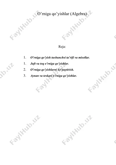 o’rniga qo’yishlar (algebra) — DOC