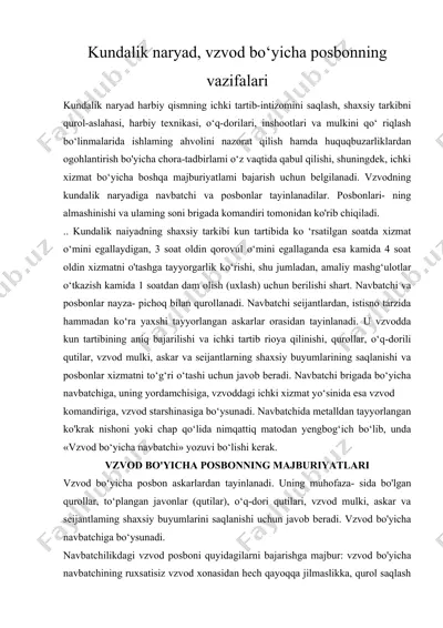 kundalik naryad, vzvod bo‘yicha posbonning vazifalari — DOC