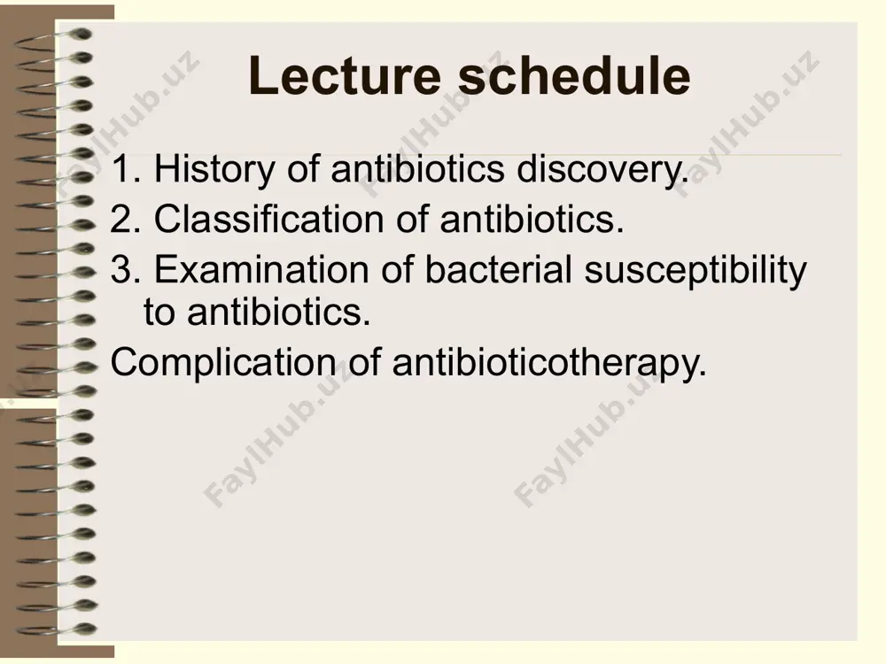 nst life” the term “antibiotics” was proposed in 1942 by s. waksman antibiotics are molecules that stop microbes, both bacteria, viruses, protozoa, and fungi, from growing or kill them outright. antibiotics can be either natural products or man-made synthetic chemicals. 12 microbial antagonism is the basis of modern use of antibiotics l. pasteur peculiarities of antibiotics - high level of biological activity high election specificity activity of antibiotics is evaluated in international unit or µg/ml spectrum – range of activity of a drug narrow-spectrum – effective on a small range of microbes target a specific cell component that is found only in certain microbes broad-spectrum – greatest range of activity target cell components common to most pathogens antimicrobial agents may be either: bacteriostatic bactericidal bacteriostatic antibiotics inhibit growth and reproduction of bacteria without killing them. bacteriostatic agents must work with the immune system to remove the microorganisms from the body. …