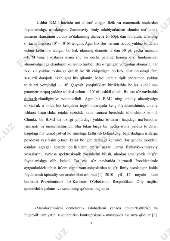 gan to`da bo`lib, quyosh sistemasidan 130 parsekli masofada joylashgan (1.1.1 - rasm). boshqa bir tarqoq yulduz to`da - giadlar esa bizdan 40pk li masofada yotadi. 1.1.1-rasm. hulkar deb nomlangan yulduzlarning tarqoq to`dasi. sharsimon yulduz to`dalari tarqoq yulduz to`dalaridan kimyoviy tarkibi bilan farqlanadi. xususan, tarqoq yulduz to`dalarining spektrida og’ir elementlar miqdori 1-4 foizni tashkil qilgani holda, sharsimon yulduz to`dalarda atigi 0,1 – 0,01 foizni tashkil qiladi. bunday hol muayyan galaktikada sharsimon va tarqoq yulduz to`dalari paydo bo`lishida turlicha sharoit mavjud bo`lganidan dalolat beradi. shuningdek bu, bunday sharsimon to`dalar hali og’ir elementlarga boyib ulgurmagan sferik formadagi protogalaktik gaz tumanligidan paydo bo`lgan degan ilmiy gepotezaning tug’ilishiga olib kelgan. sharsimon to`dalar yulduzlarining ko`pligi va aniq sferik formasiga ko`ra, tarqoq yulduz to`dasiga nisbatan yulduzlar fanida yaqqol ajralib ko`rinadi. sharsimon to`dalarning o`rtacha diametri 40 parsek atrofida bo`ladi. galaktikamizda 100 ga yaqin sharsimon to`dalar ko`rinadi. ravshanliklari tufayli sharsimon to`dalarni qo`shni galaktikalarda (magellan bulutlari va andromedada) ham ko`rish …