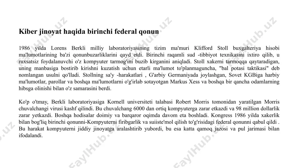 britaniyaning qator shifoxonalari shoshilinch operatsiyalarni amalga oshira olmadilar. virus kodi juda oddiy va to'liq bo'lmagan ko'rinardi. shu sababli, ishlab chiquvchi uni tasodifan muddatidan oldin chiqargan versiyalari bor edi . bu shifrni ochish kodlari ishlamaganligi bilan ham tasdiqlanadi. wannacry dastlab barcha windows qurilmalariga tegishi kerak edi, deb ishoniladi. virus tadqiqotchi markus xatchins tomonidan malwaretechblog taxallusi bilan to'xtatilgan. u fayllarni shifrlashdan oldin dastur mavjud bo'lmagan domenga so'rov yuborishiga e'tibor qaratdi. xatchins ushbu domenni ro'yxatdan o'tkazdi, shundan so'ng wannacry zarar etkazishni to'xtatdi. lazarus guruhi va aqsh milliy xavfsizlik agentligi bilan bog'liq boshqa guruhlar virusni yaratishda gumon qilinmoqda: faqat nsa bu zaiflik haqida bilar edi. zarar: virus dunyoning 150 mamlakatida 500 ming kompyuterga zarar etkazdi va 1 milliard dollarlik zarar etkazdi 2. petya / notpetya / expetr - kiberhujumdan eng katta zarar qachon: 2017 yil iyun. kim yoki nima hujumga uchradi: butun dunyo bo'ylab kompaniyalarning yirik korporativ tarmoqlari va davlat xizmatlari nima sodir bo’ldi: …