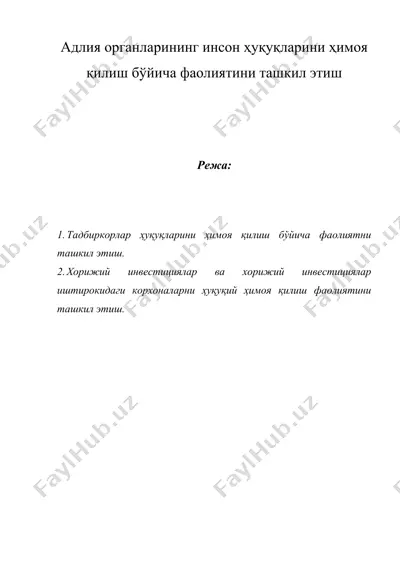 адлия органларининг инсон ҳуқуқларини ҳимоя қилиш бўйича фаолиятини ташкил этиш — DOC