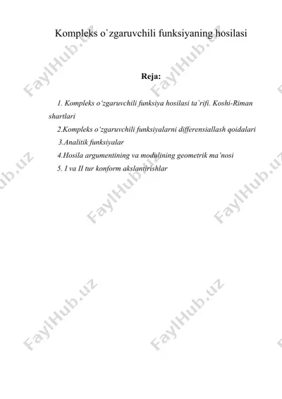 kompleks o`zgaruvchili funksiyaning hosilasi — DOC