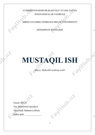 mulkchilik tarifning taxlili — DOCX