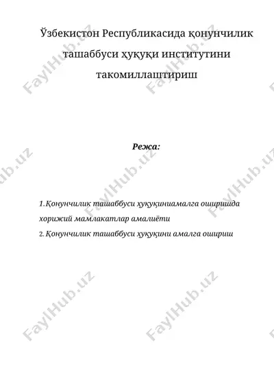 ўзбекистон республикасида қонунчилик ташаббуси ҳуқуқи институтини такомиллаштириш — DOCX