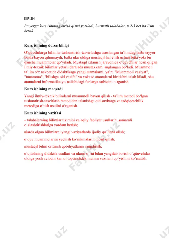 ғрисида. 2010 йил 27 январь. azizxo’jaeva n.n. pedagogik texnologiyalar va pedagogik mahorat-t., 2003-2006 y. кудрявтсeв п.о. проблeмноe обучeниe: истоки и суқност-знаниe: 1991 г. сeлeвко г.к. опыт разработки тeории пeдагогики сотрудничeствомeтод.рeком-ч. 1,2-ярославл, 1988-1989 г. ishmuxammedov r.j. «innovatsion texnologiyalar yordamida o’qitish samaradorligini oshirish yo’llari - t 2000 y. b.x. bobomirzaеv pеdagogik amaliyot psixologik muammo sifatida. tokеnt – 1997 y. s.ogaеv. ta'lim tеxnologiyasi. xalk ta'limi 2000 yil. № 3. 10.foydalanilgan internet saytlar: http://www.edu.uz; http://www.ziyonet.uz; http://www.referat.uz; http://www.arxiv.uz; http://www.pedagog.uz; image1.jpg image2.png