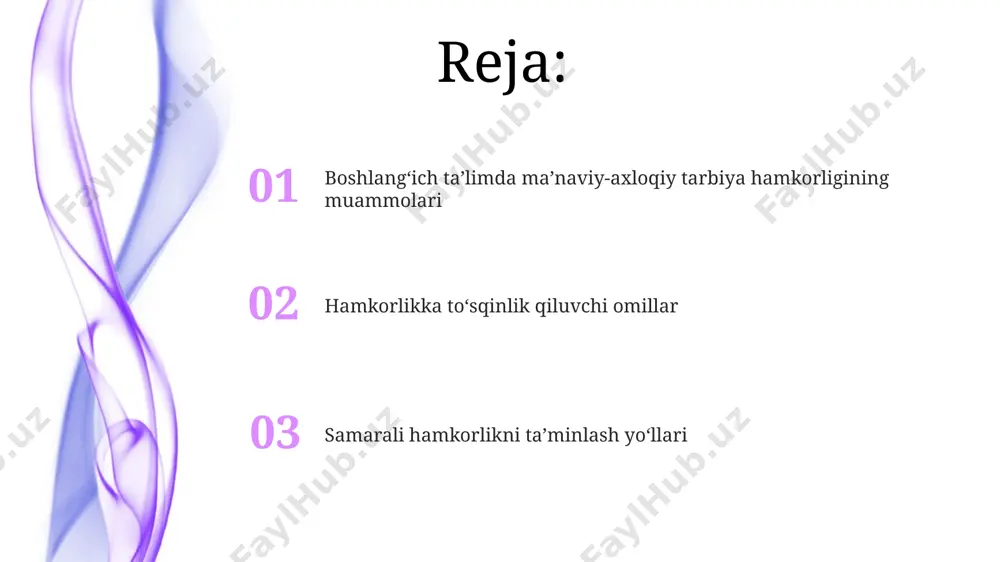 zmunini o'zlashtirish darajasini oshirish mumkin. axloqiy qadriyatlarni singdirishning innovatsion usullari axloqiy tarbiya sohasida 5 ta asosiy qadriyatni (halollik, mehr-oqibat, vatanparvarlik, insonparvarlik, mas’uliyat) loyiha uslubida oʻrgatish oʻquvchilarning faol ishtirokini ta’minlaydi. virtual haqiqat texnologiyalari orqali axloqiy muammolarni simulyatsiya qilish yordamida 10 ta turli vaziyatni tahlil qilish orqali oʻquvchilarning mulohaza yuritish qobiliyatini rivojlantirish mumkin. oʻquvchilarning axloqiy qadriyatlarini shakllantirishda gamifikatsiya texnologiyalaridan, masalan, ballar tizimi va onlayn oʻyinlardan foydalanish samaradorligini 30% ga oshiradi. boshlang'ich ta'limda hamkorlikning asosiy to'siqlari maktab va jamoatchilik tashkilotlari oʻrtasidagi hamkorlikning 25% ga yaqini resurslarning cheklanganligi va aniq maqsadli dasturlar yoʻqligidan kelib chiqadi. pedagoglarning 70% gacha qismi oʻquvchilarning ruhiy-axloqiy tarbiyasi borasida etarli darajada malaka oshirish kurslaridan oʻtmaganligi hamkorlikka salbiy taʼsir koʻrsatadi. boshlangʻich taʼlimda ota-onalar bilan samarali hamkorlikni yoʻlga qoʻyishda kamida 30% hollarda axborot almashinuvi va oʻzaro tushunishning etishmasligi kuzatiladi. zamonaviy pedagogik texnologiyalarni qo'llash muammolari o'quvchilarning onlayn ta'limga kirishi va zamonaviy texnologiyalardan foydalanishdagi tengsizlik (masalan, 30% o'quvchilarda uyda kompyuter yo'qligi) ta'limda adolatsizlikni keltirib …
