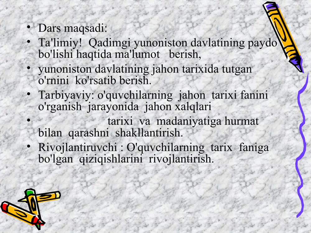 ham o'tashgan. birinchi yili ular uylarida yashar va safda yurish, qurol taqib yurish, ochlik va sovuqqa chidamli bo'lishni o'rganishardi ikkinchi yili esa ayrimlari attika chegara qit'alarida harbiy xizmatni o'tasa, boshqalari pirey portida dengizchilik san'ati asoslarini o'rganishar edi. mamlakatni mudofaa qilish zarurati yuzaga kelgan ikkinchi taqdirda 30 yoshga to'lmagan erkaklarning barchasi qurol-yarog'lari va harbiy kiyim-kechaklari bilan ko'rikka yetib kelishi shart bo'lgan. so'ngra esa o'z xudolari, jonajon kulbasi va mamlakati uchun janglarga kirishgan. vatanga muhabbat har bir fuqaroning fidoiyligi va jasorati hisoblangan. yunonlarga yuksak vatanparvarlik hissi bo'lgan. vatan himoyasi yo'lida halok bo'lganlar qaxramonlar deb e'lon qilinar edi. qahramonlar dafn yetilgan joylarda qurbonliklar bag'ishlangan. оlimpia o’yinlari sport barcha yunonlar uchun sevimli mashg'ulot bo'lgan edi.miloddan avvalgi 776-yilda ilk bor o'tkazilgan olimpiya o'yinlari turli-tuman sport musobaqalari orasida eng asosiysi hisoblangan. ana shu sanadan boshlab har to'rt yilda bir marta olimp tog'ida muqaddas olov quyosh nurlaridan yondirilar, yunonistonning to'rt tarafidan kelgan sportchilar besh-kurashda bellashar edi. beshkurash …